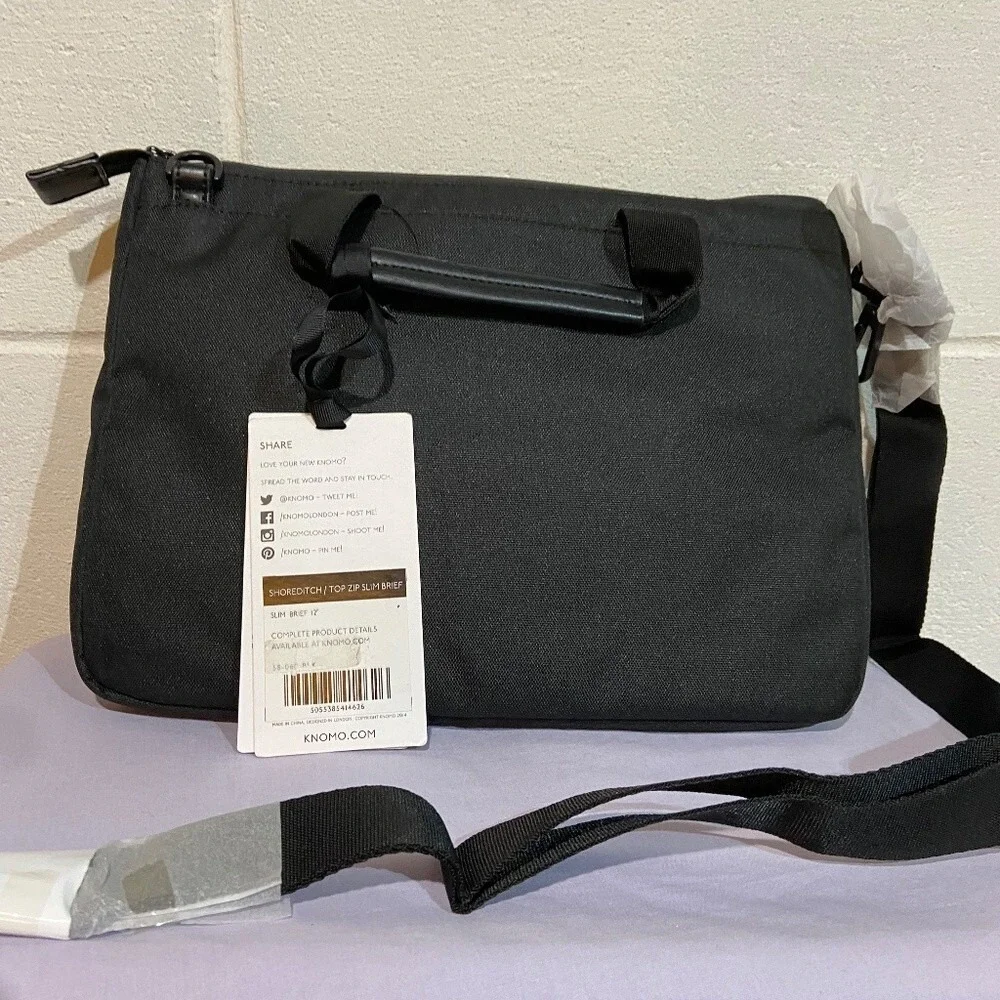 Knomo Shoreditch Unisex Laptop Case Black Top Zip Slim‎ Brief 12